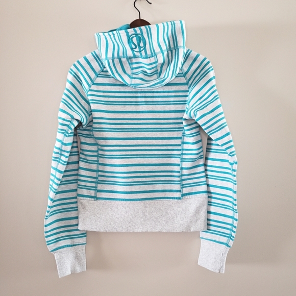 Lululemon – Striped Zip Up Hoodie Teal & Gray Patterned Sweater Thick Bu… - Picture 2 of 6